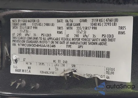 2017 Ford Escape Se z USA, uszkodzony, nr VIN 1FMCU9GD4HUA86346